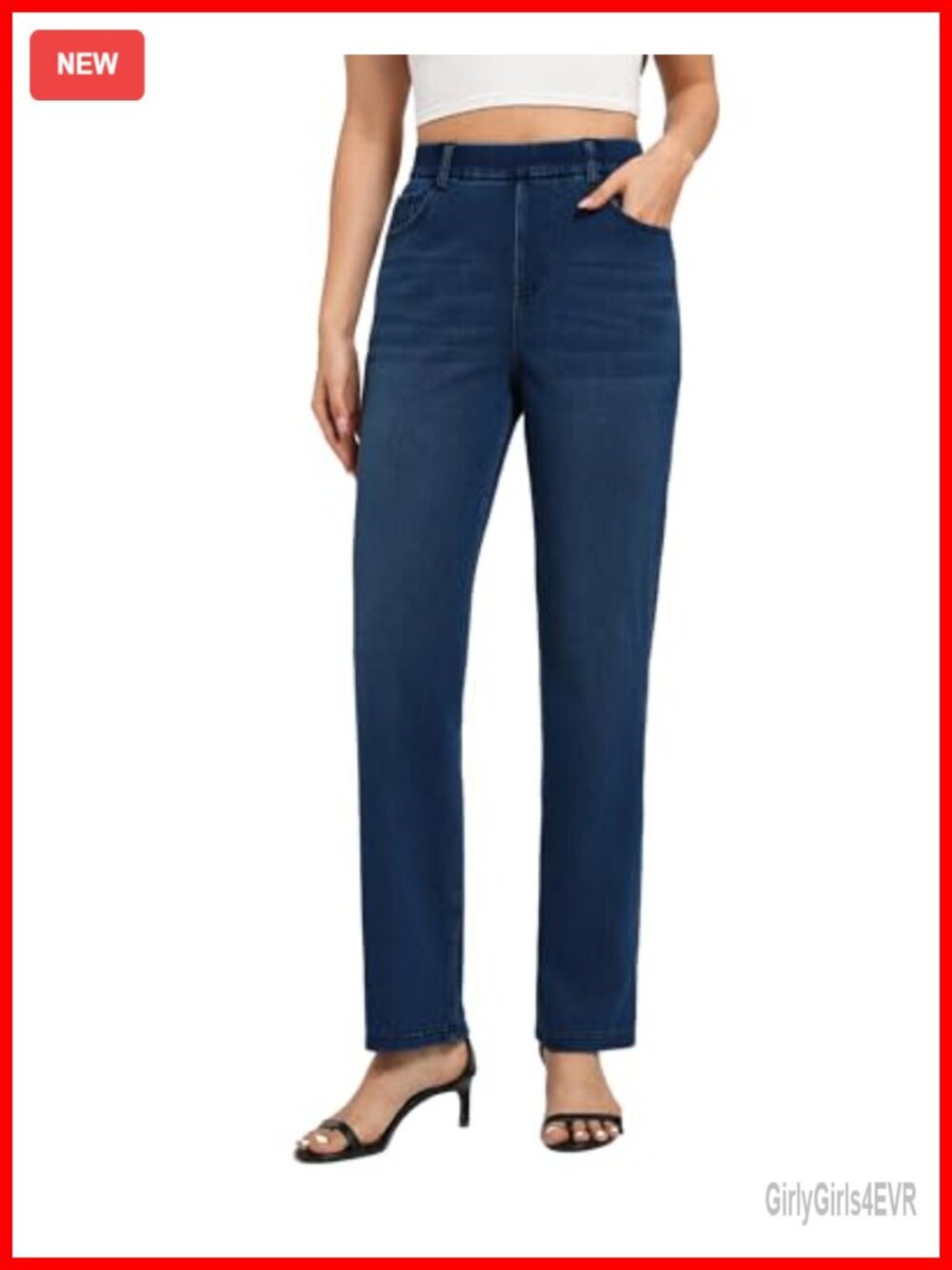 Straight Leg Jeans Stretch Sweatpant Jeans Pull On High Waisted Comfort Soft